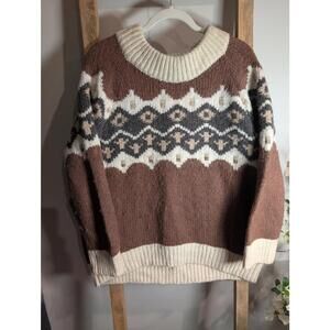 Aerie Aztec Fair Isle Brown and Cream Patterned Women's Sweater M/M